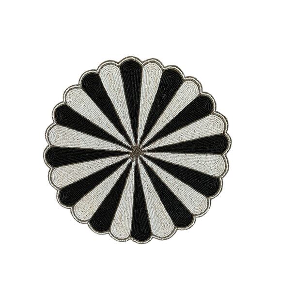 Tiramisu Beaded Placemat Charger 15in Black & White Candy Stripe NEW - Picture 7 of 10